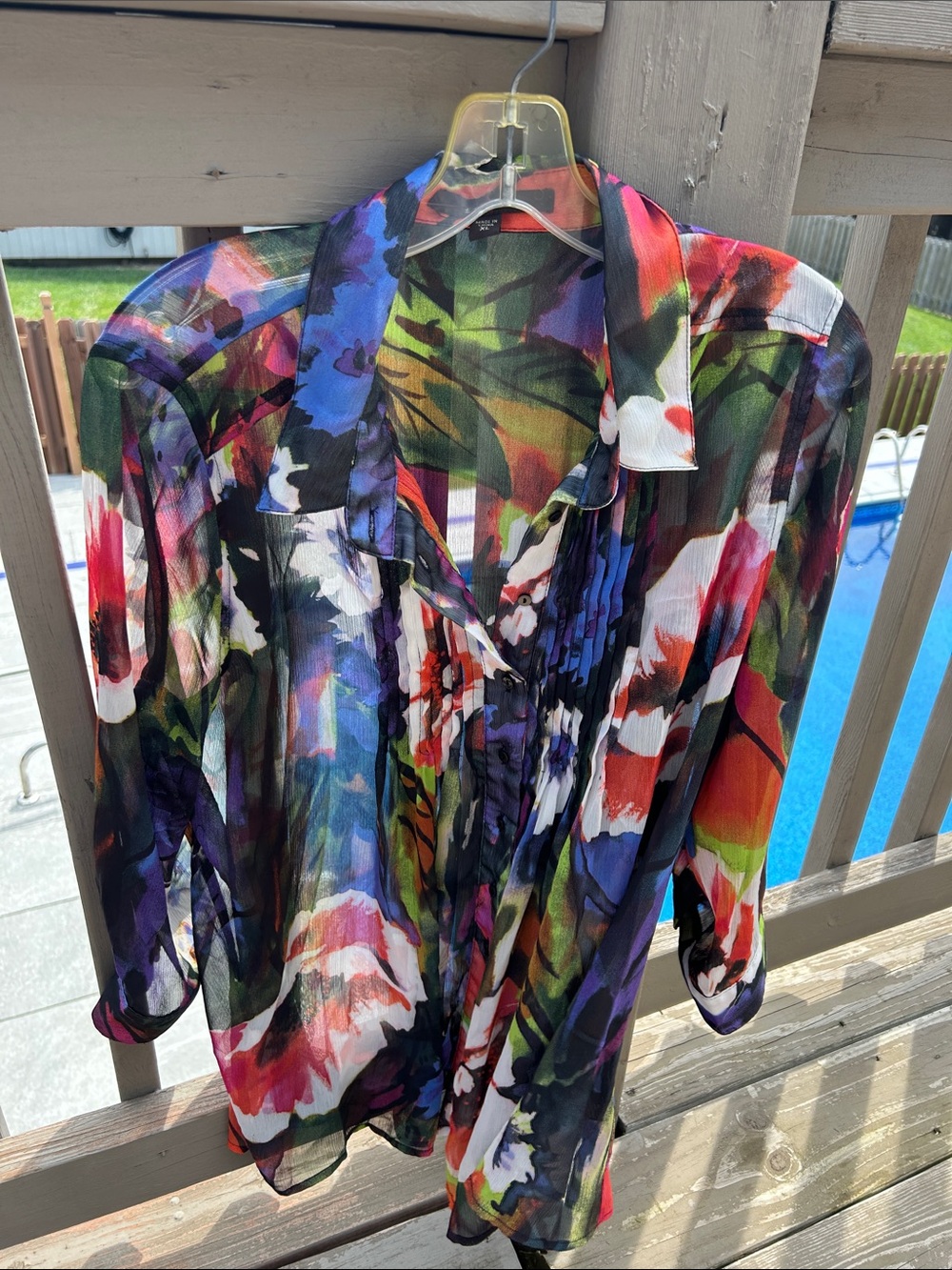 Fever Multicolor Floral Sheer Button-Down Shirt